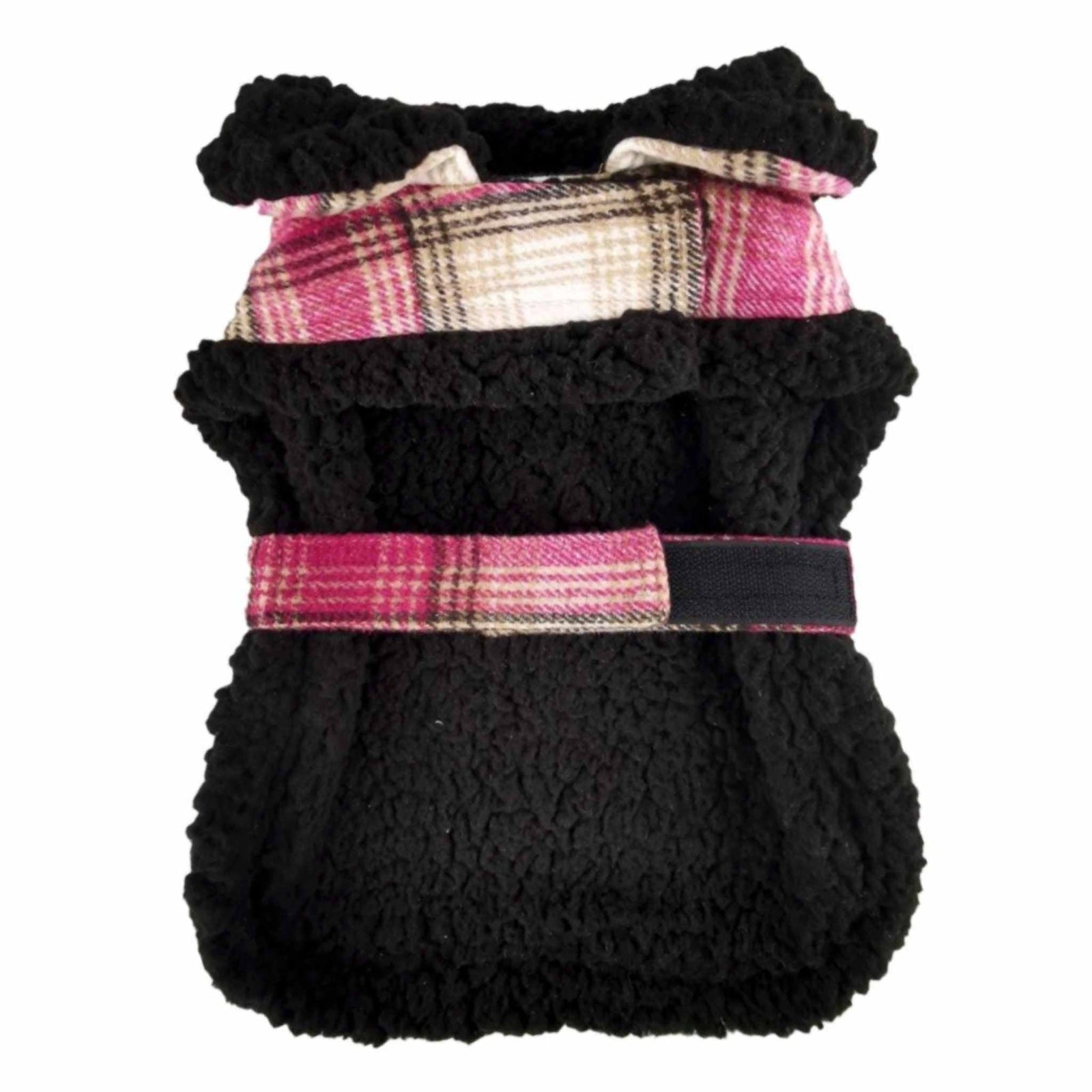 Hot Pink & Tan Plaid Dog Coat - belly view