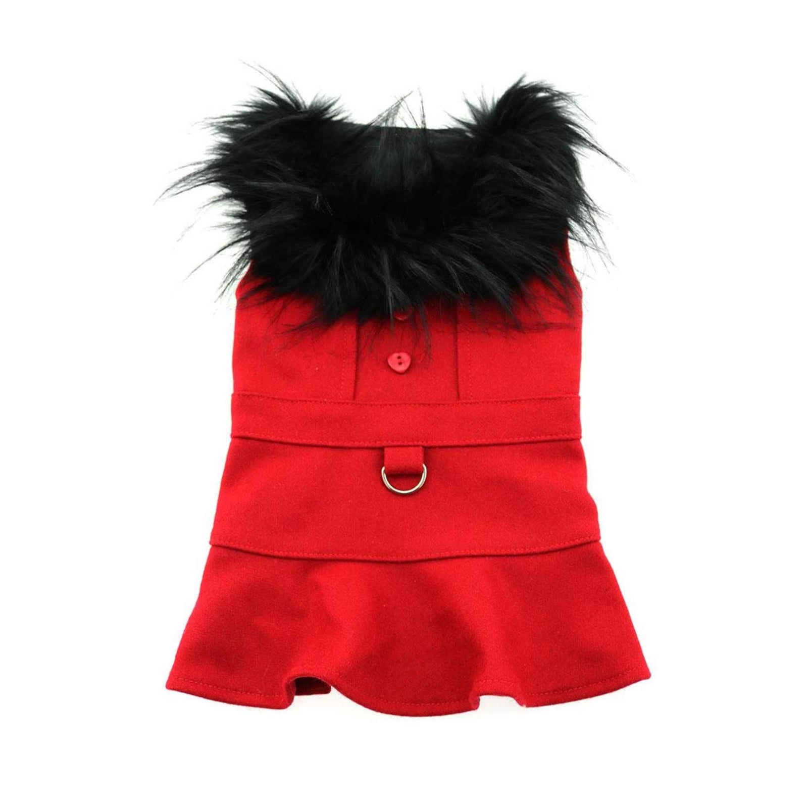 Red-Wool Fur-Trimmed Dog Coat