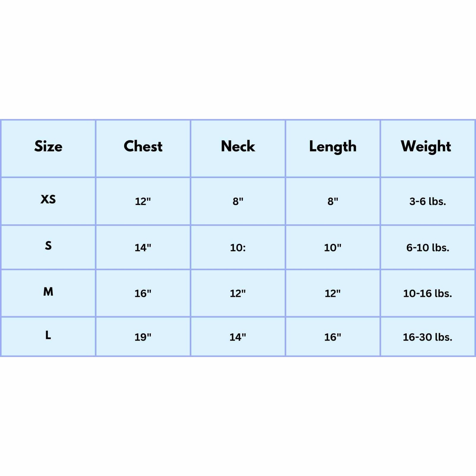 small dog tank tops for small dogs size chart