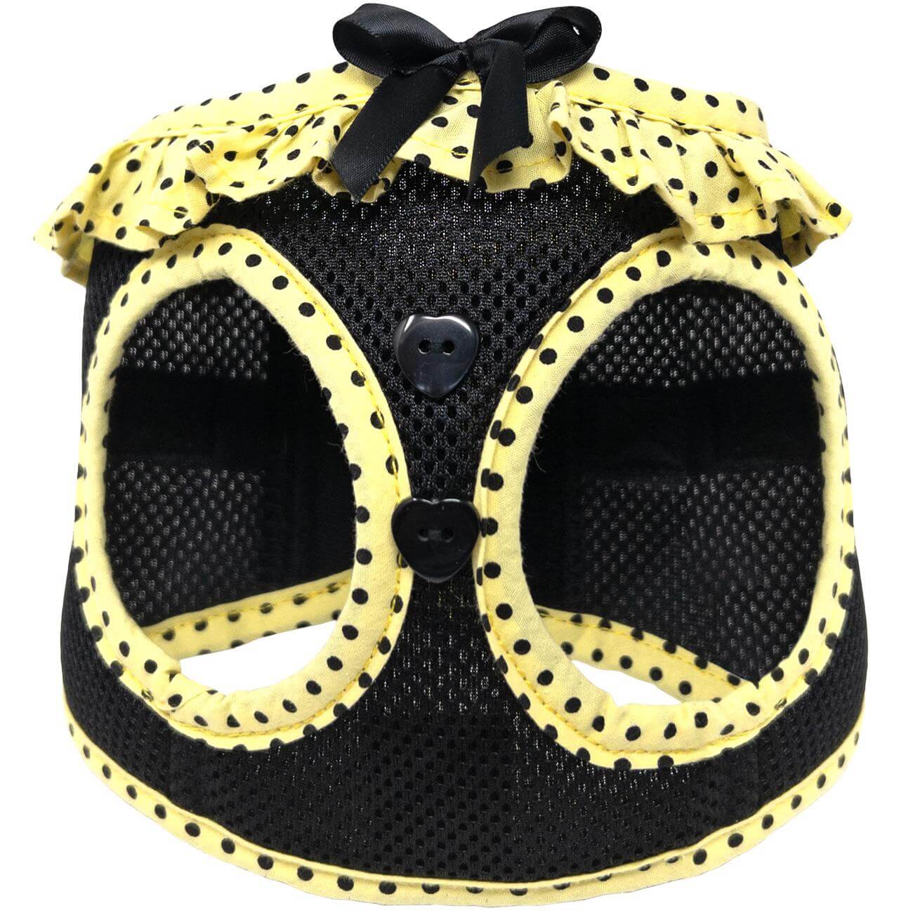 Yellow and black polka dog small dog harness