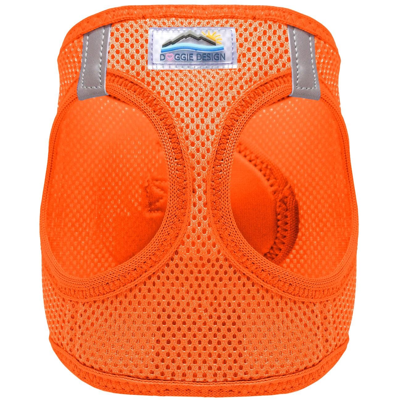 High-visibility Hunter Orange American River dog harness with breathable mesh.