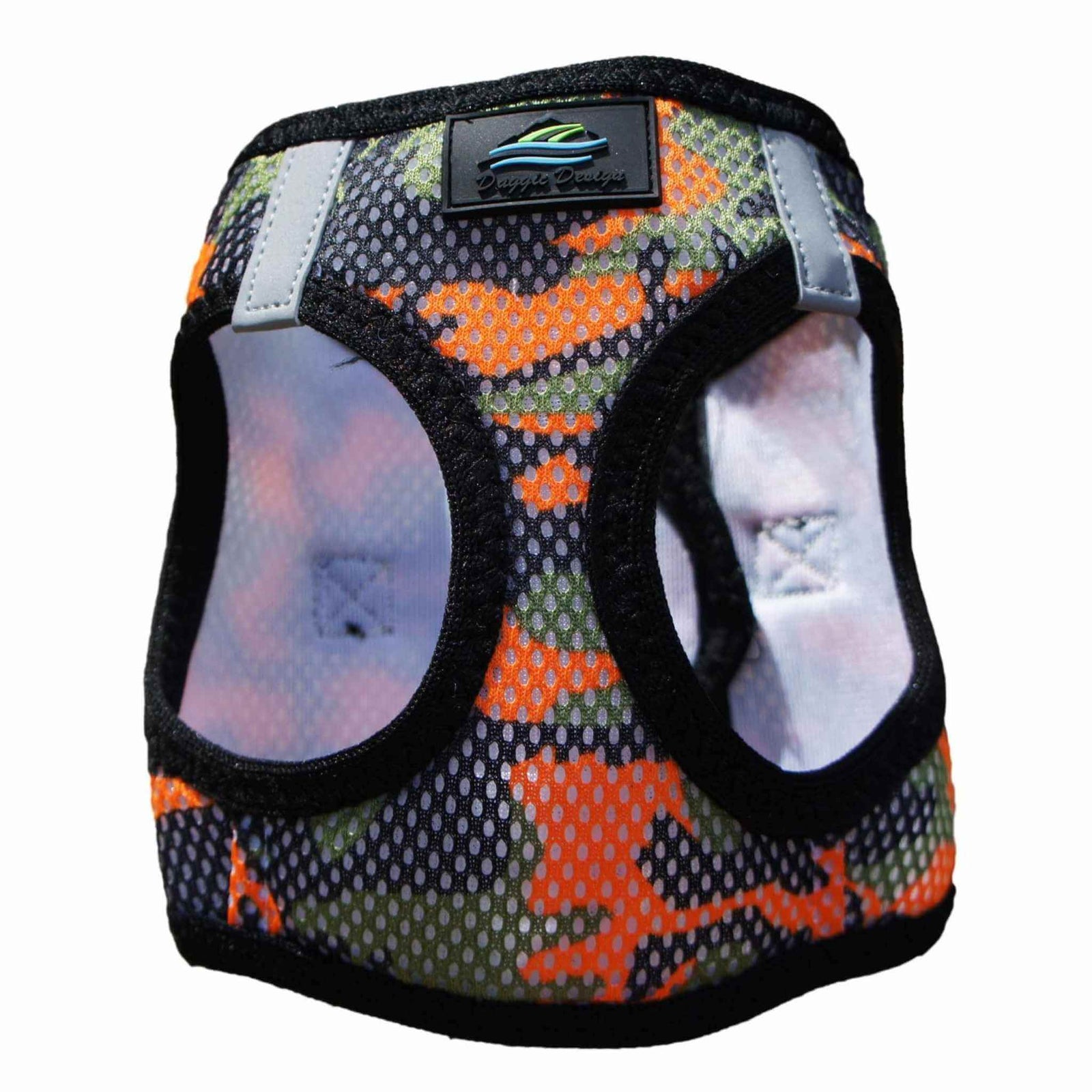 American River Step-in Dog Harness - Orange Camo - Front view