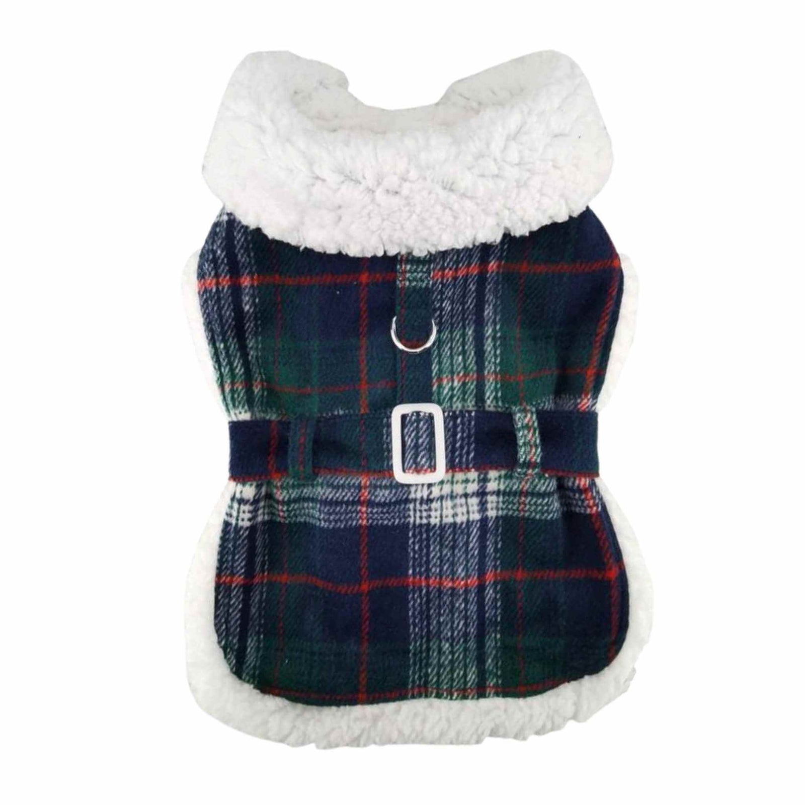Blue & Green Plaid Dog Coat - Outside of coat