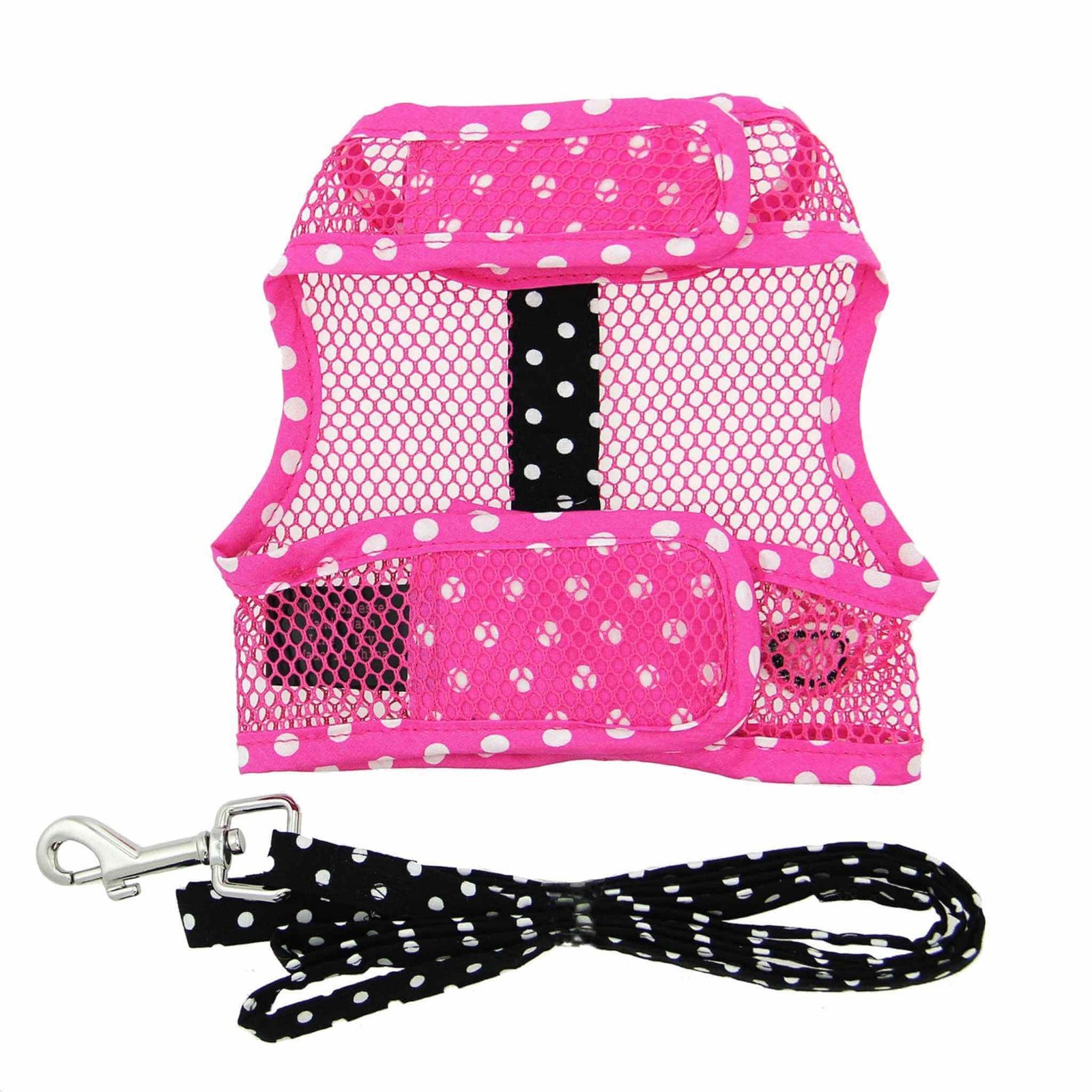 Cool Mesh Dog Harness - Sunglasses Pink and Black Polka Dot - belly side