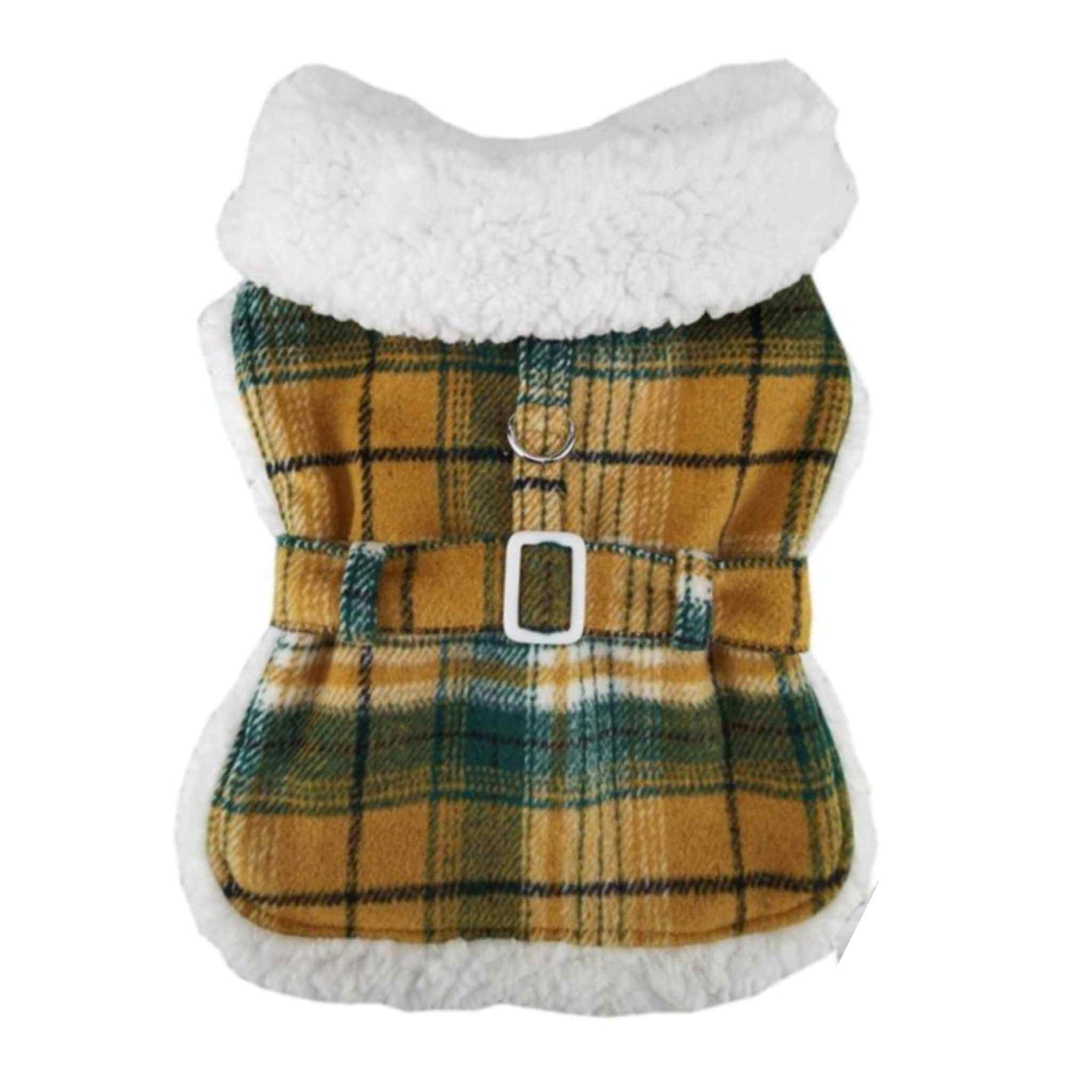 Yellow Plaid Dog Coat - Outside of Coat