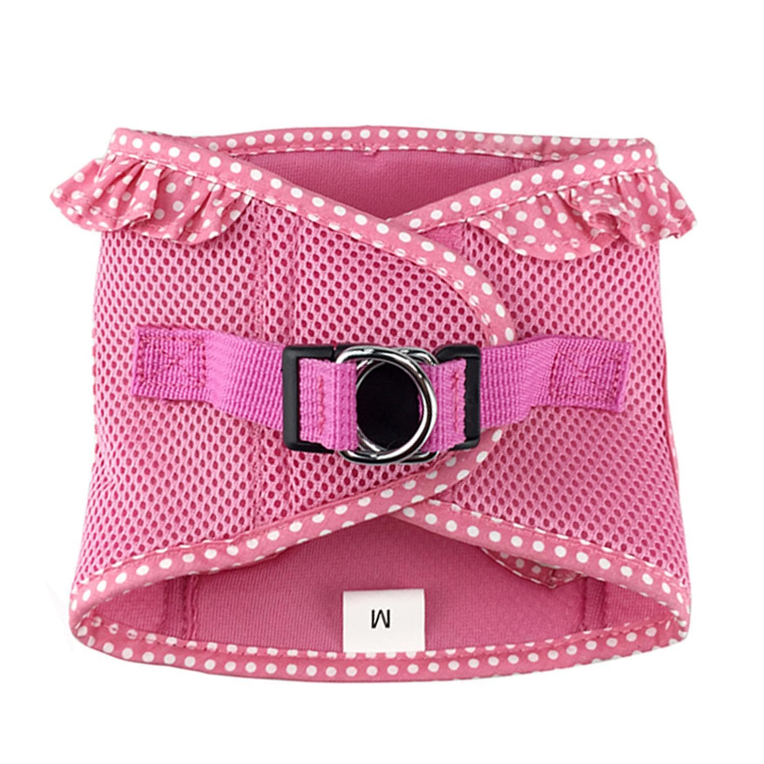 polka dog step-in dog harness - pink - top
