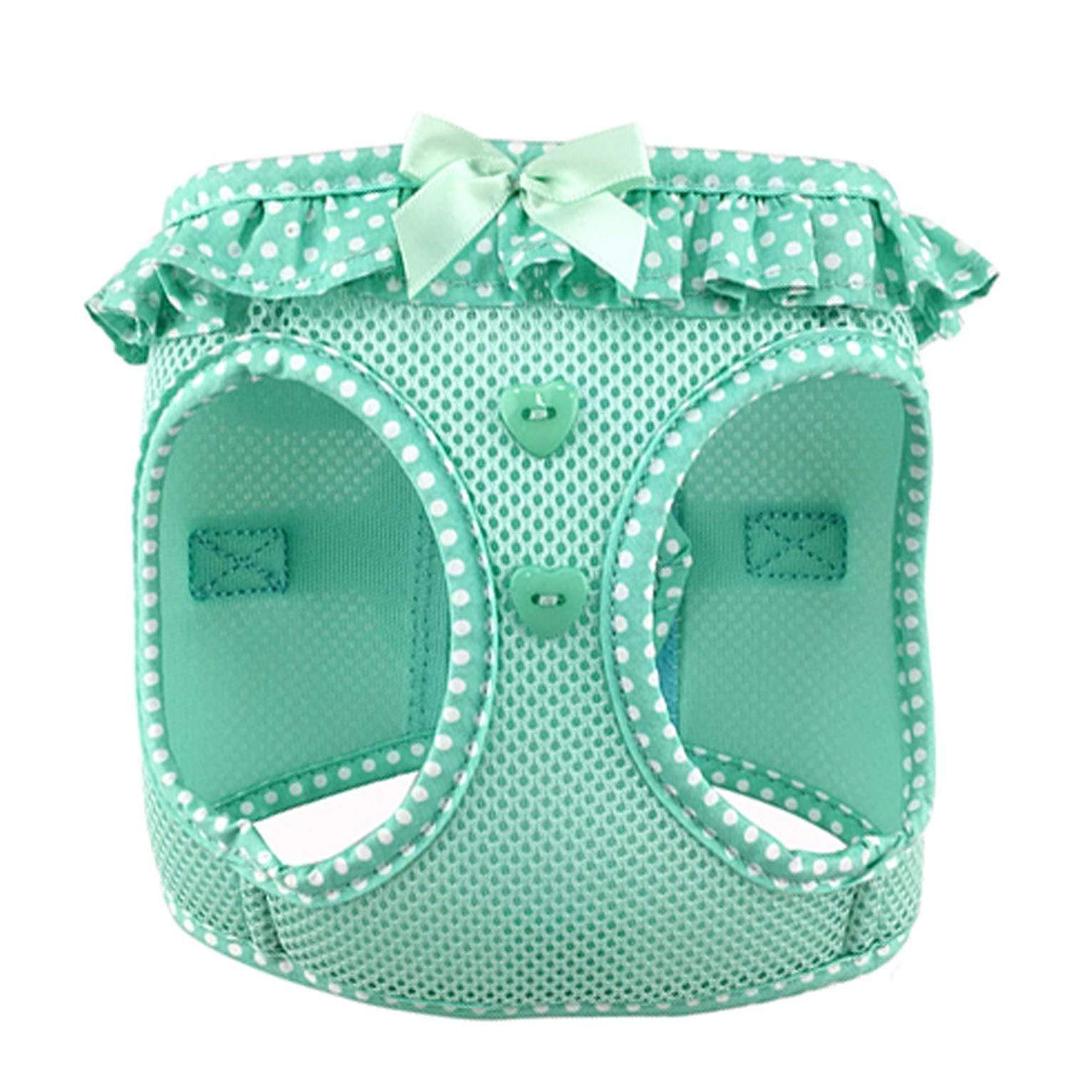 polka dog step-in dog harness - teal - front