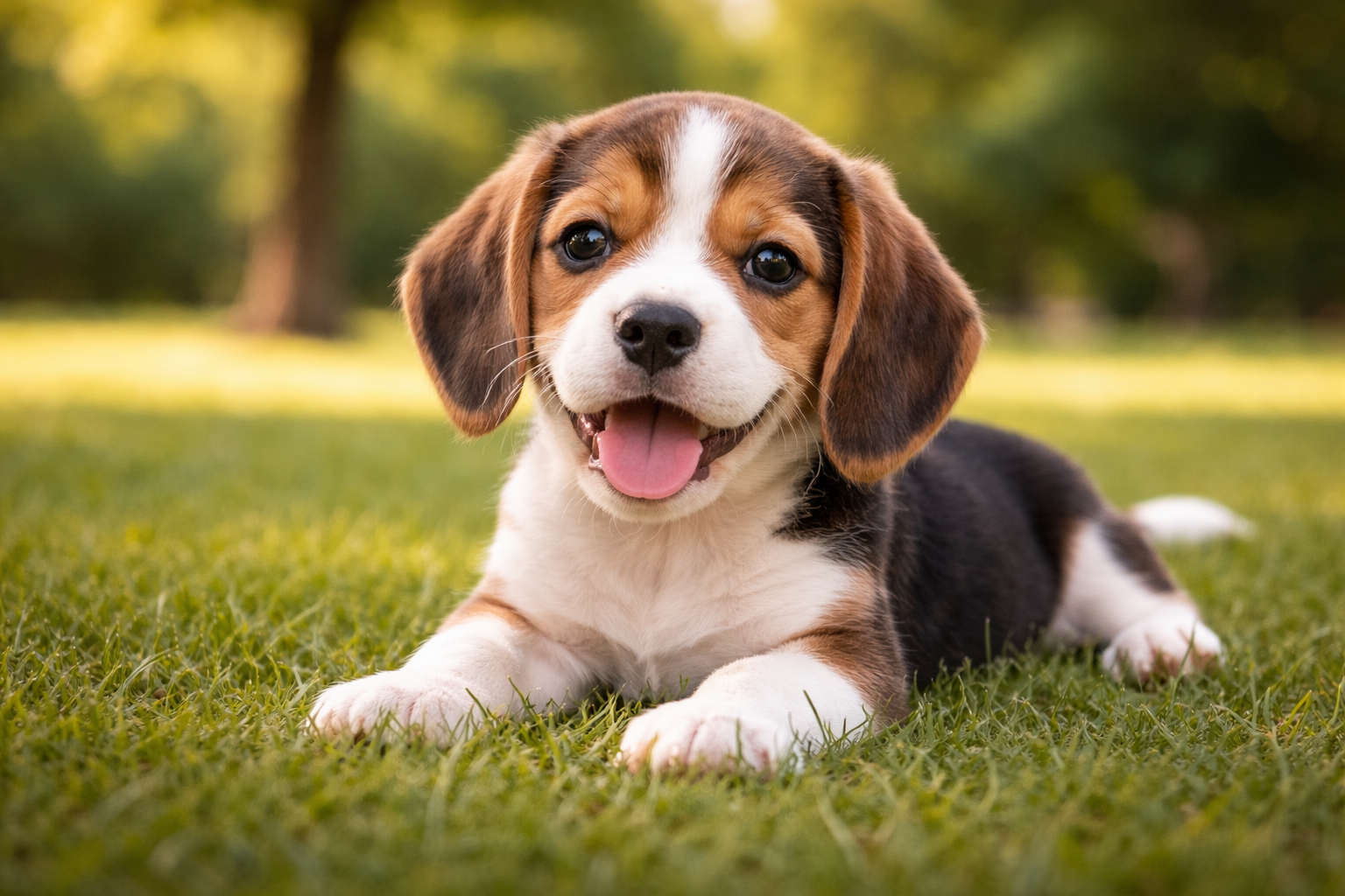 Adorable Beagle Puppy laying in the grass