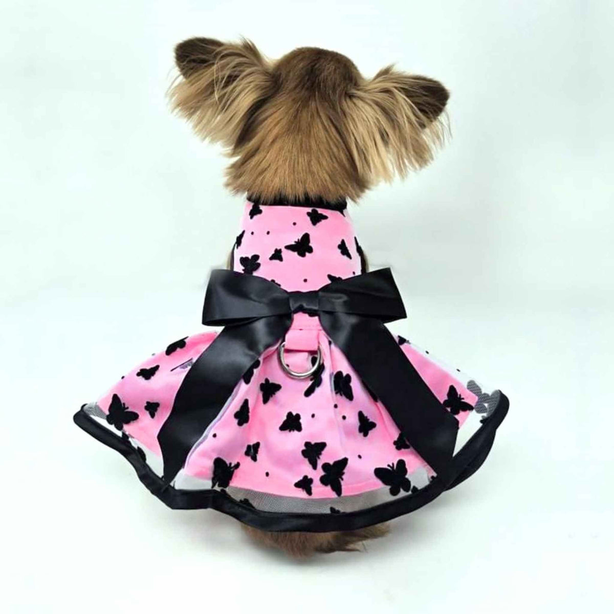 All Aflutter Pink &amp; Black Dog Dress - back view