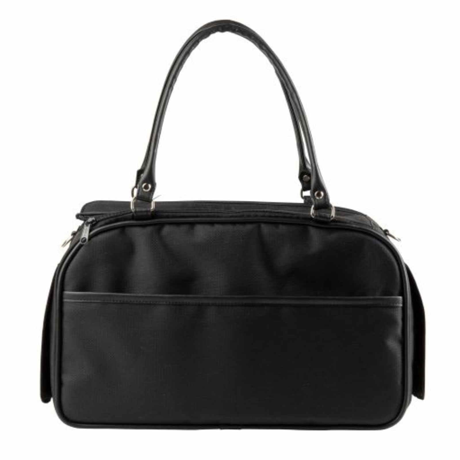 Rear view of the Petote Marlee 2 pet carrier highlighting the large full-length zippered storage pocket for personal items.
