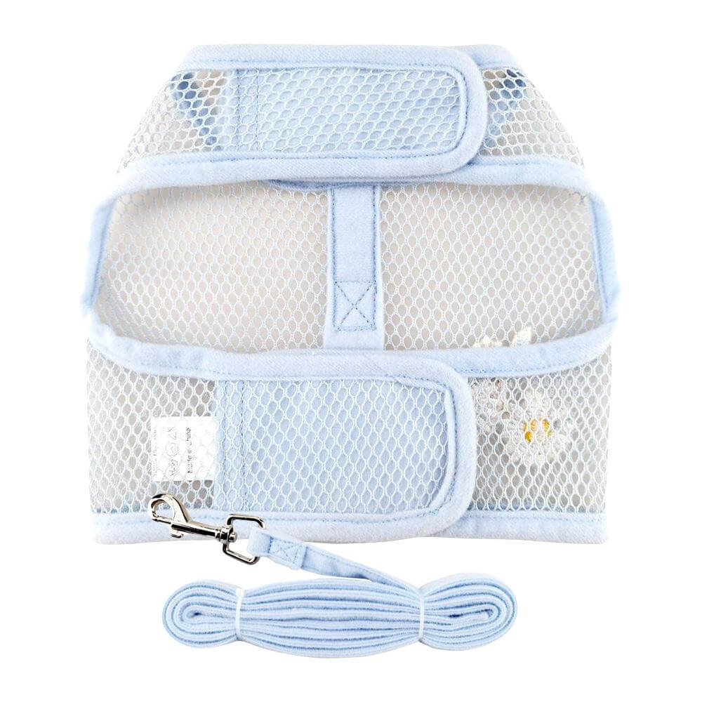 Cool Mesh Dog Harness for small dogs - Blue Daisy - Belly view