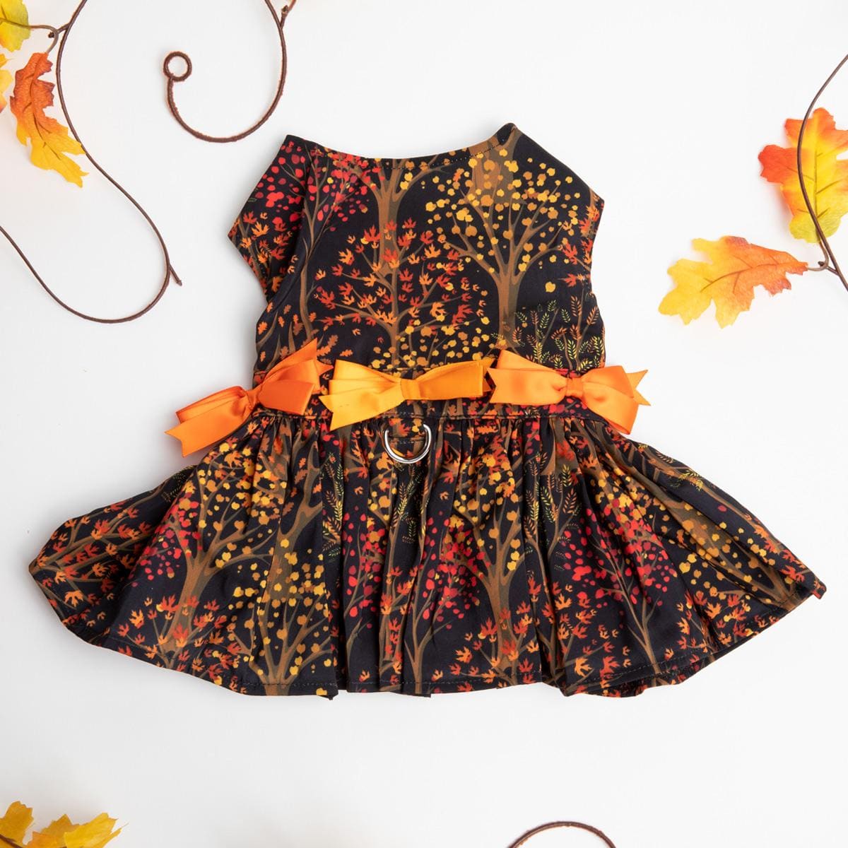 Fall Leaves Dog Dress & Leash – Fall Outfit for Dogs