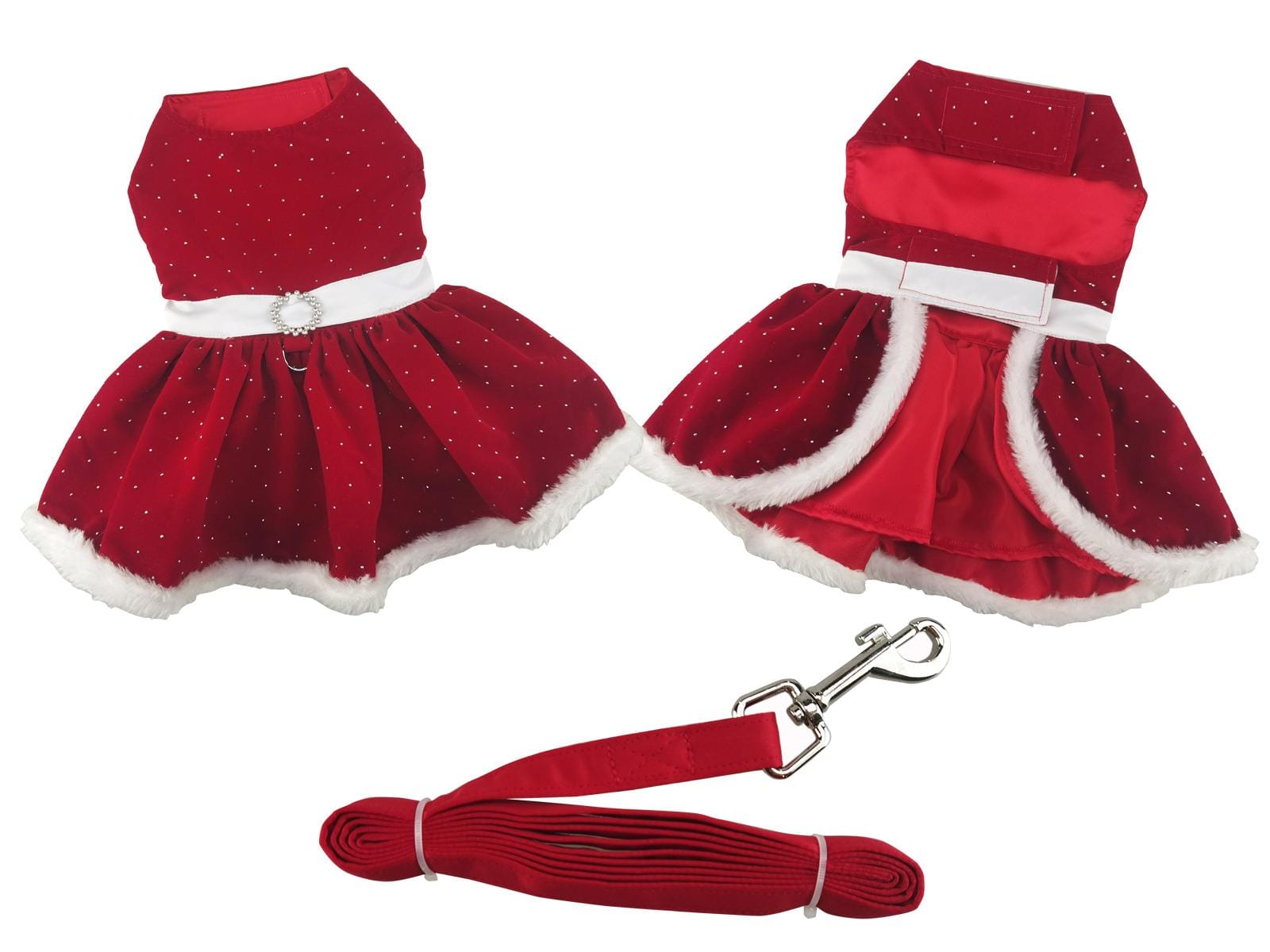 Red Velvet Sparkle Holiday Dog Dress - front and back view