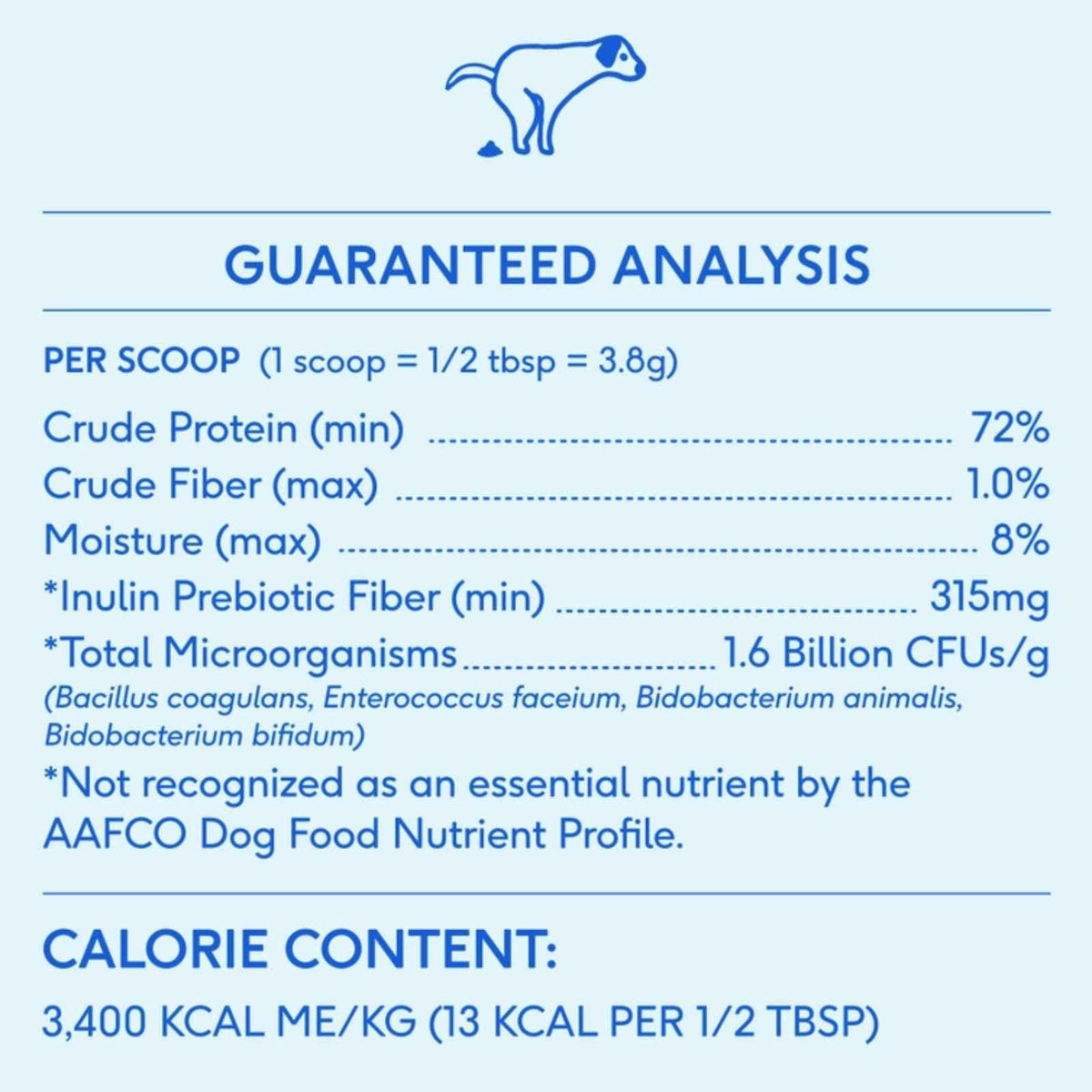Native Pet Probiotic powder for dogs guaranteed analysis label 