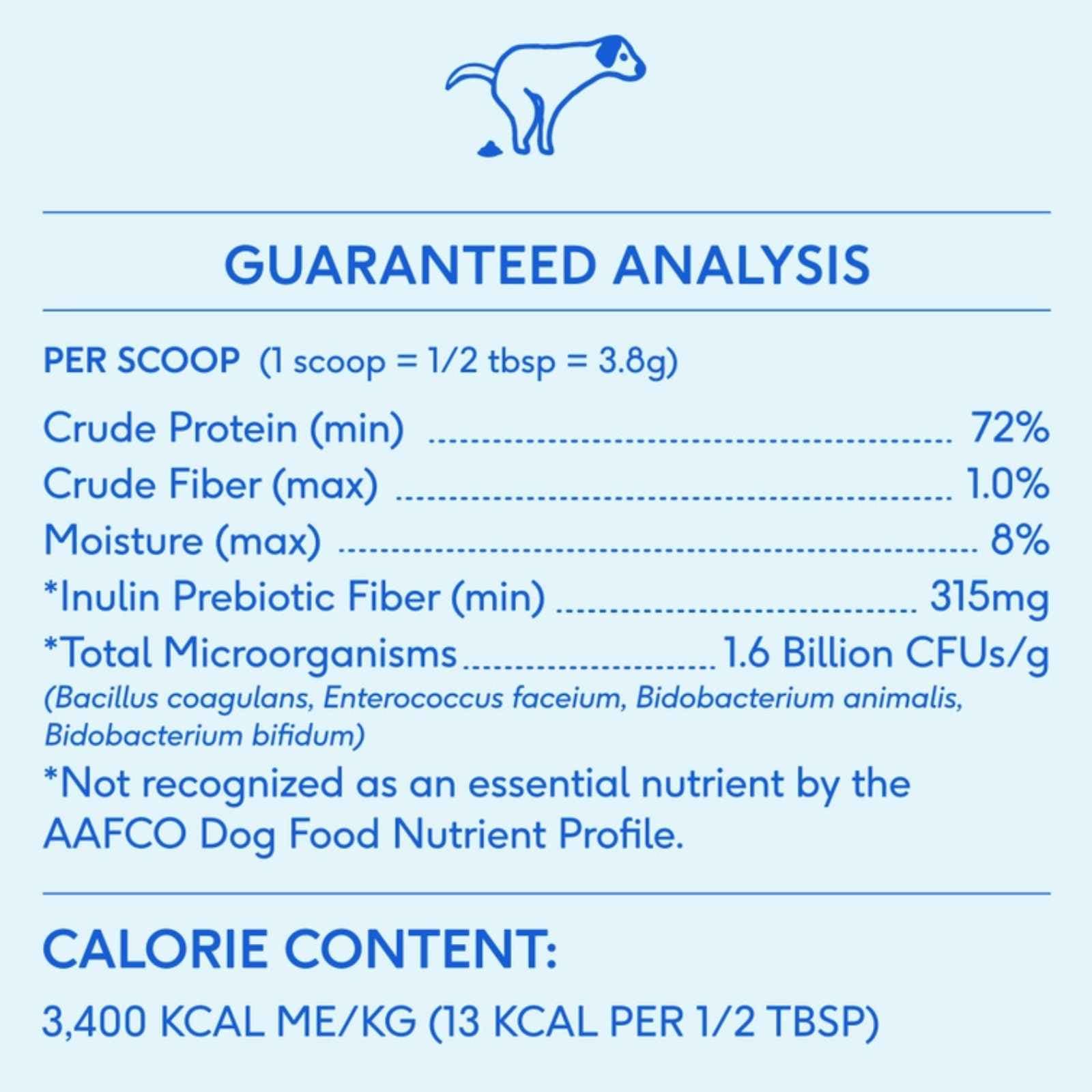 Native Pet Probiotic powder for dogs guaranteed analysis label 