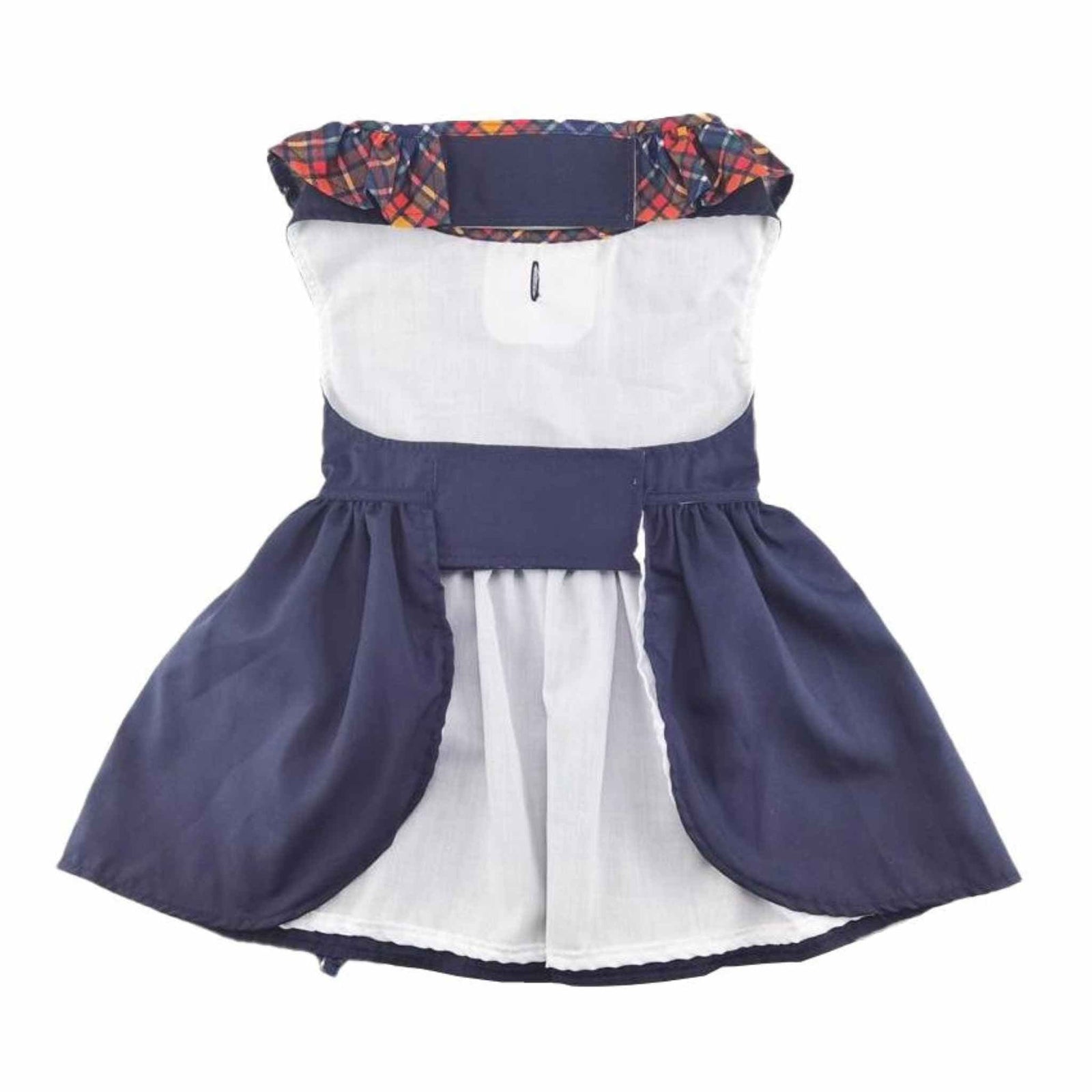 Navy Dog Dress with Plaid Ruffles - belly view