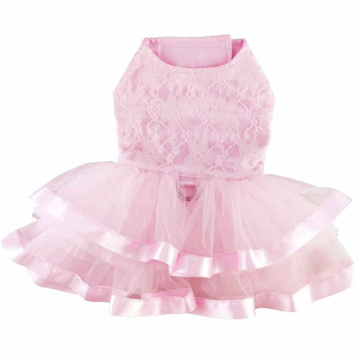 Pink Lace &amp; Ruffles Dog Dress with Matching Leash - Back
