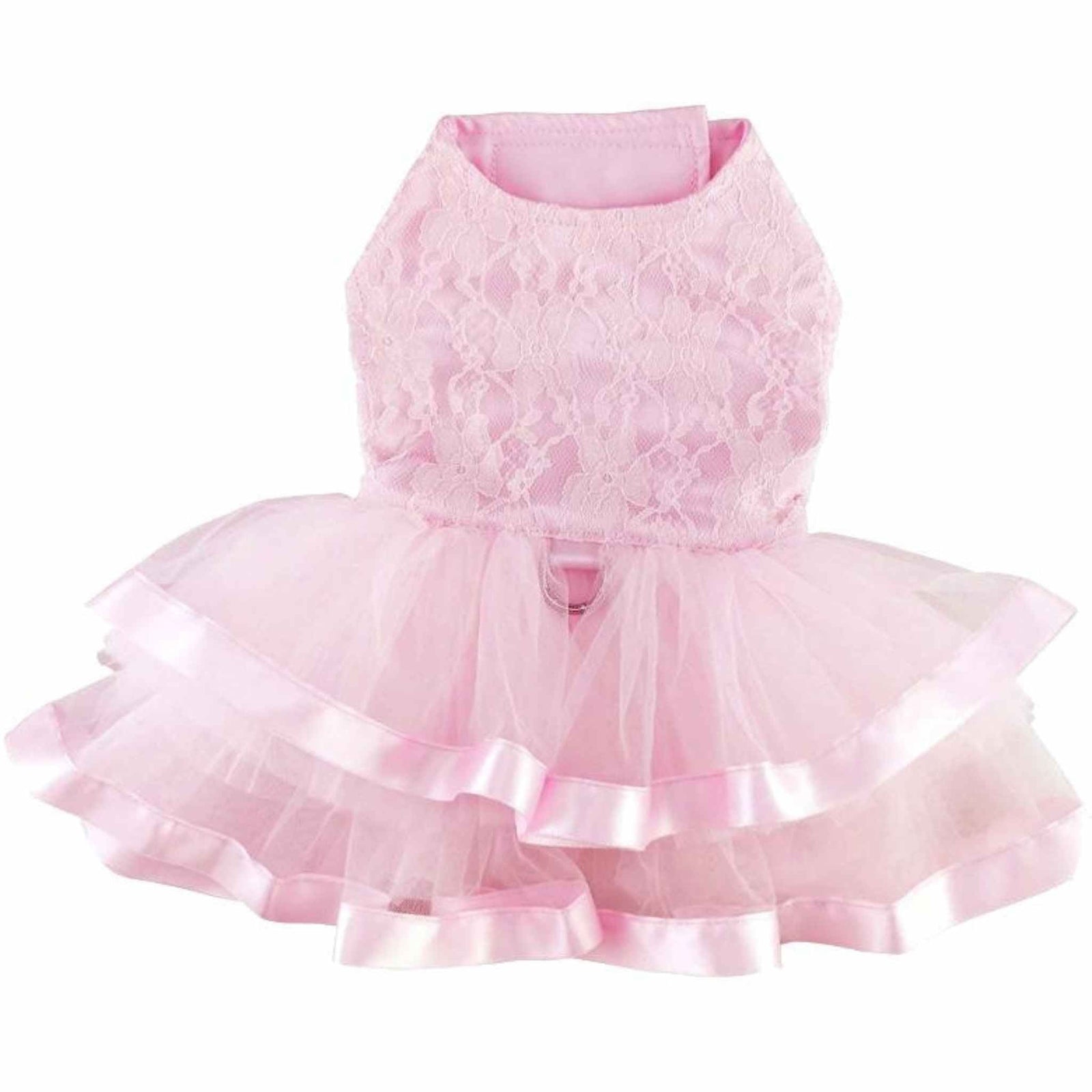 Pink Lace & Ruffles Dog Dress with Matching Leash - Back
