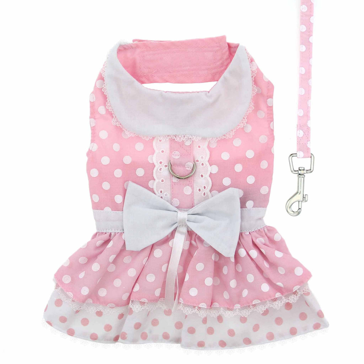Pink Polka dot dog dress back view