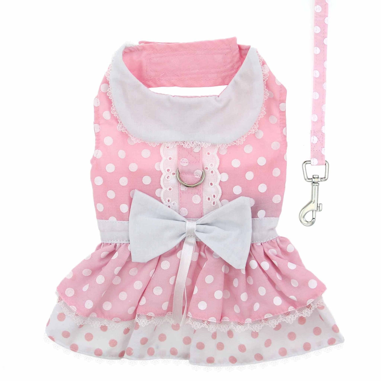 Pink Polka dot dog dress back view