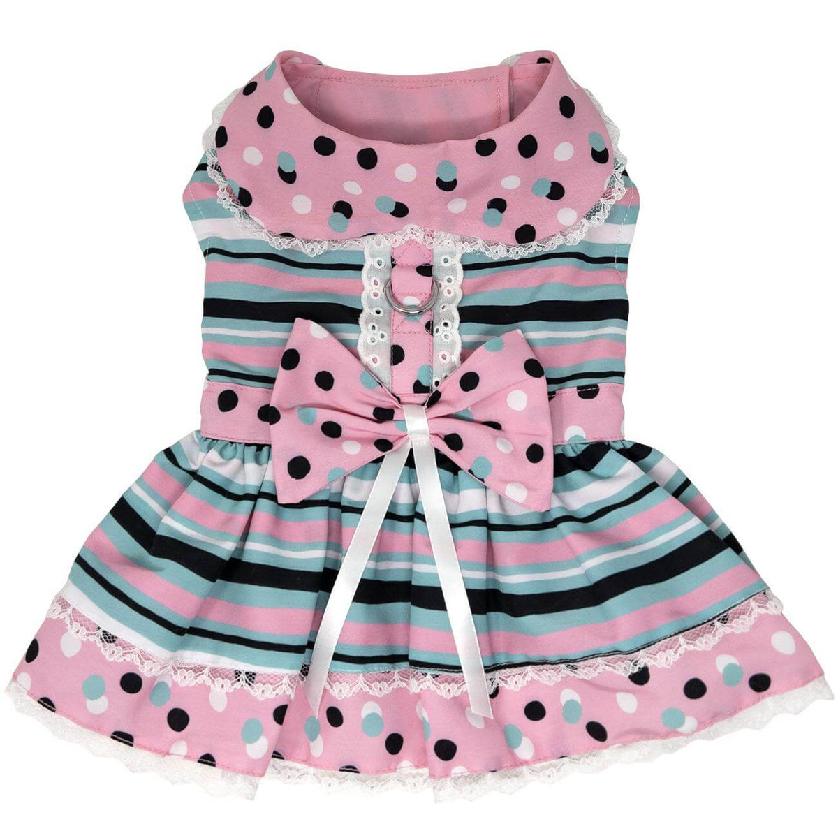 Pink &amp; Teal Dots &amp; Stripes Dog Dress with Matching Leash