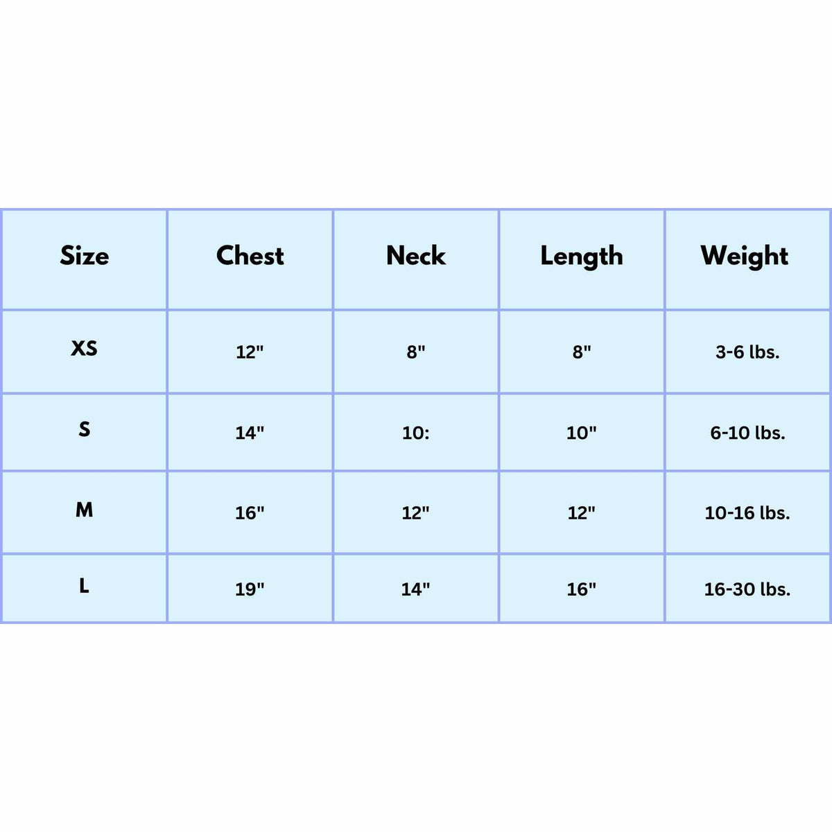 small dog tank tops for small dogs size chart