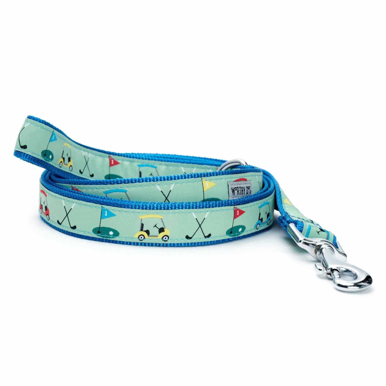 Worthy Dog green golf-themed 5 foot long dog leash on a white background