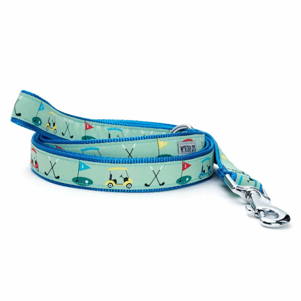 Worthy Dog green golf-themed 5 foot long dog leash on a white background