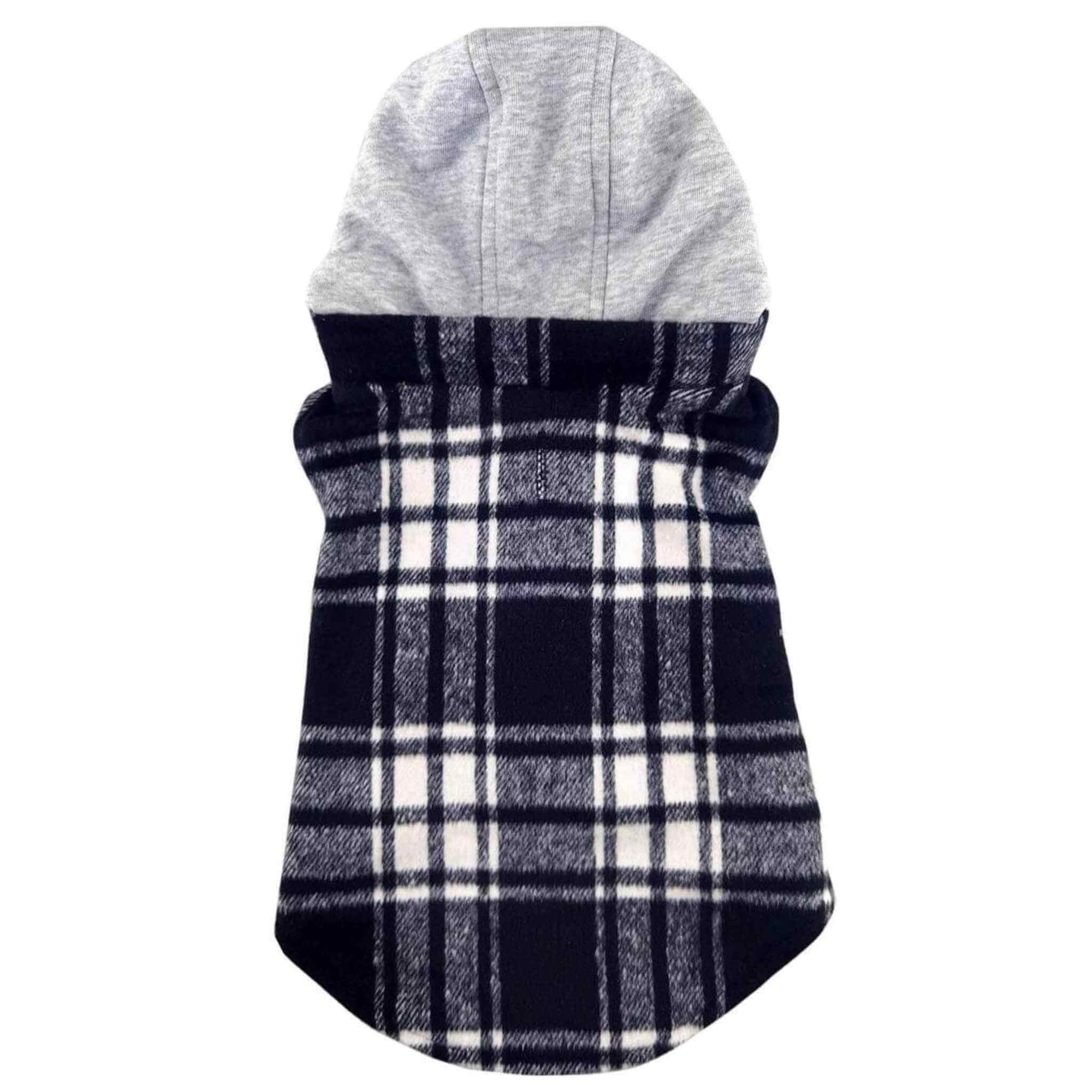 Weekender Dog Sweatshirt Hoodie - Black & White Plaid - back view
