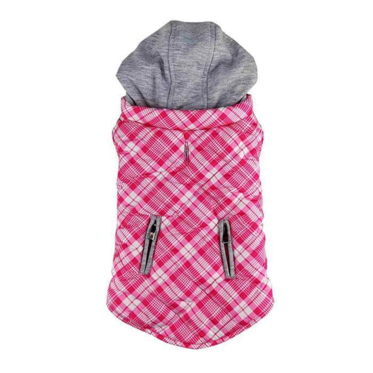 Weekender Dog Sweatshirt Hoodie - Pink &amp; White Plaid - back view