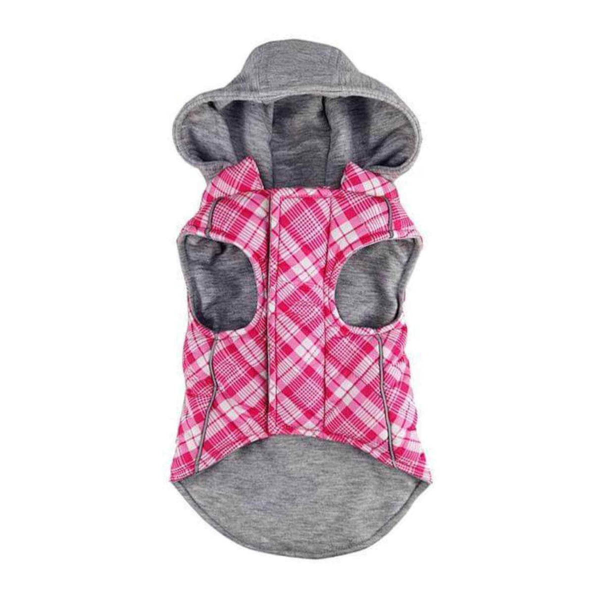 Weekender Dog Sweatshirt Hoodie - Pink &amp; White Plaid - belly view