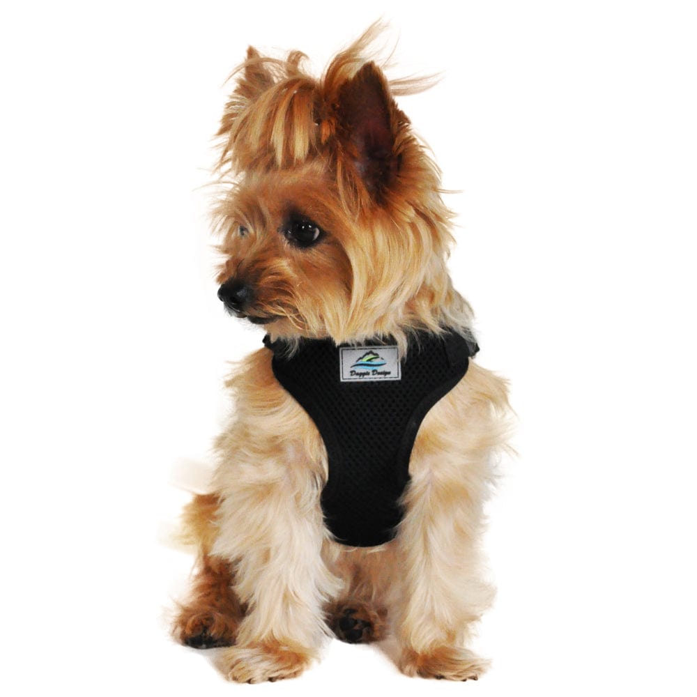 Wrap and Snap Choke Free Small Dog Harness on a Dachshund-Black