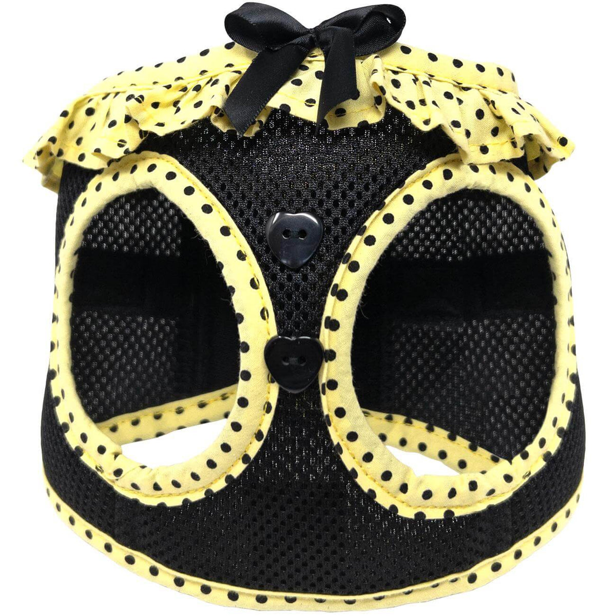 Yellow and black polka dog small dog harness