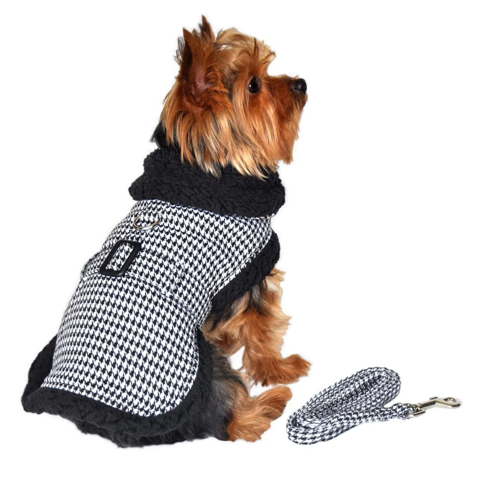 Black & White Classic Houndstooth Dog Coat - Yorkie