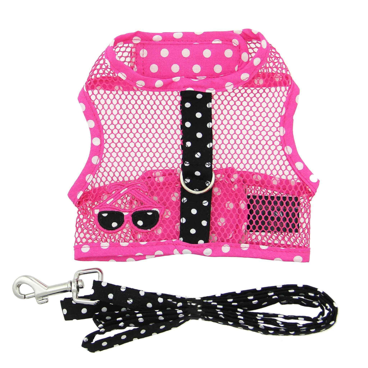 Cool Mesh Dog Harness - Sunglasses Pink and Black Polka Dot - back