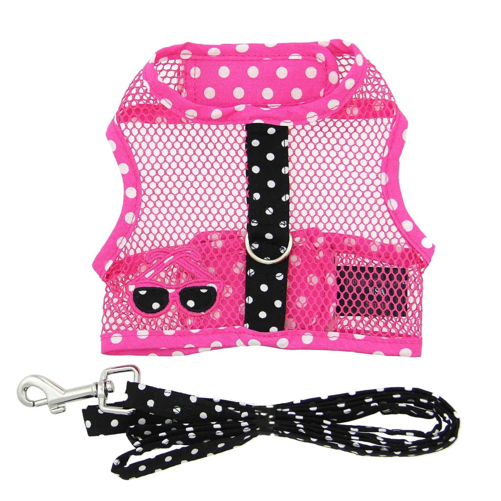 Cool Mesh Dog Harness - Sunglasses Pink and Black Polka Dot - back