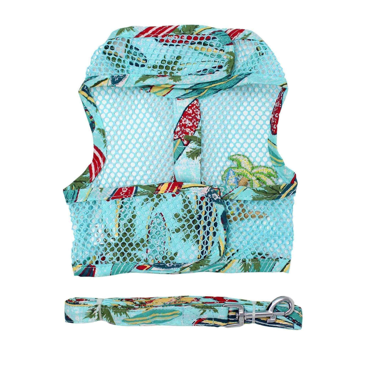 Cool Mesh Dog Harness - Surfboards and Palms - belly side