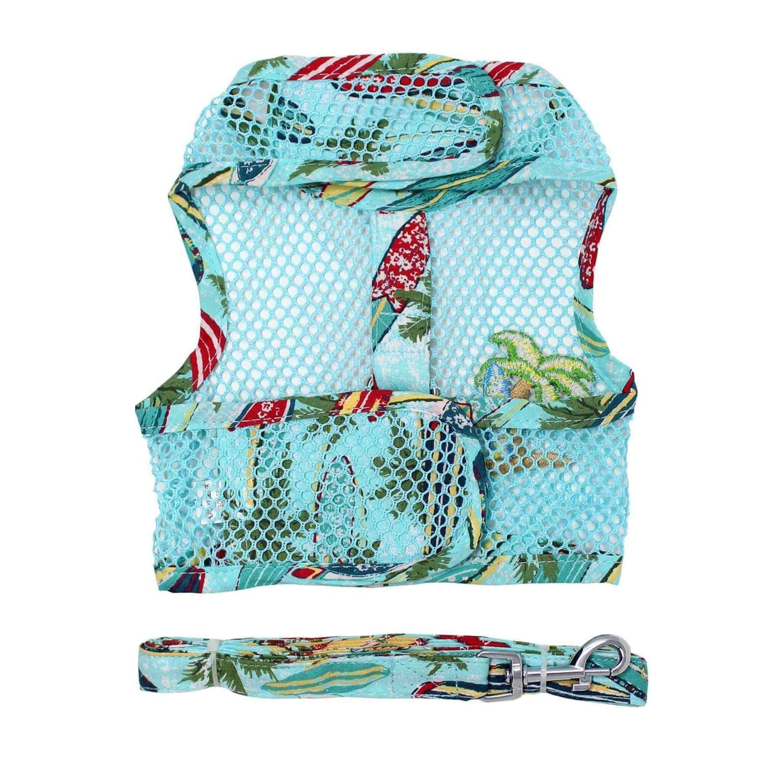 Cool Mesh Dog Harness - Surfboards and Palms - belly side
