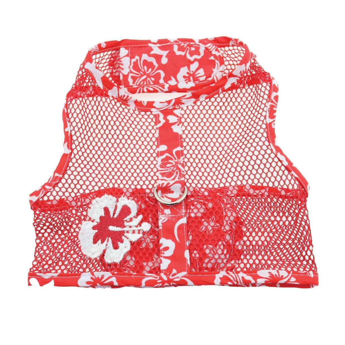 Cool Mesh Dog Harness - Red Hawaiian Hibiscus