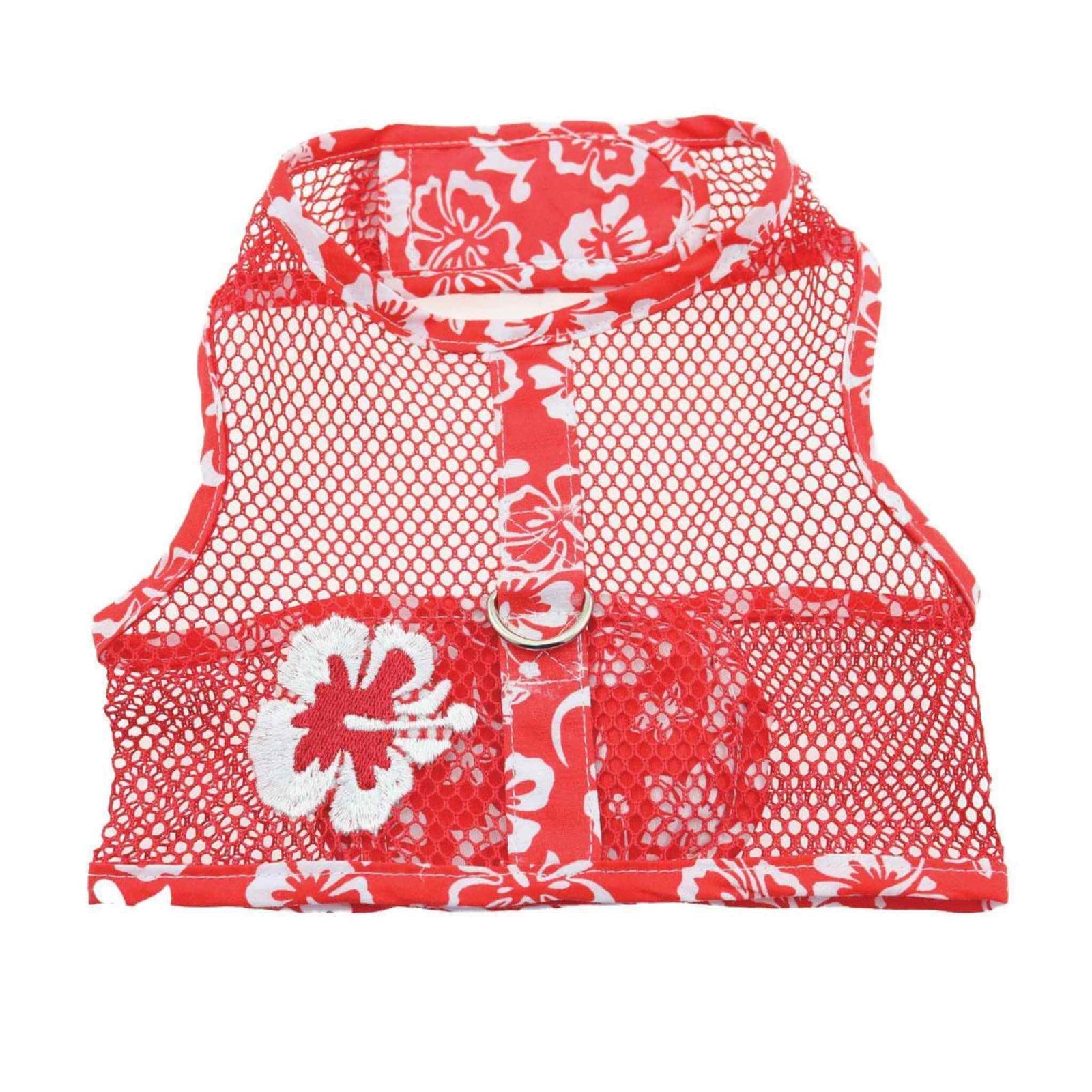 Cool Mesh Dog Harness - Red Hawaiian Hibiscus