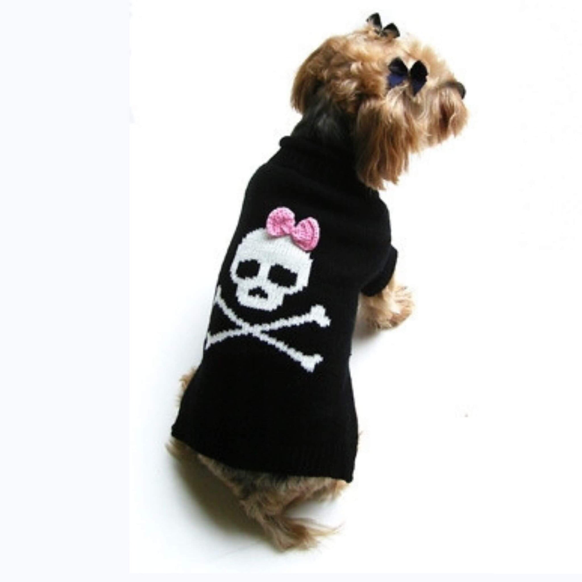 Dallas Dogs Jolly Roger Skull with Pink Bow Dog Sweater