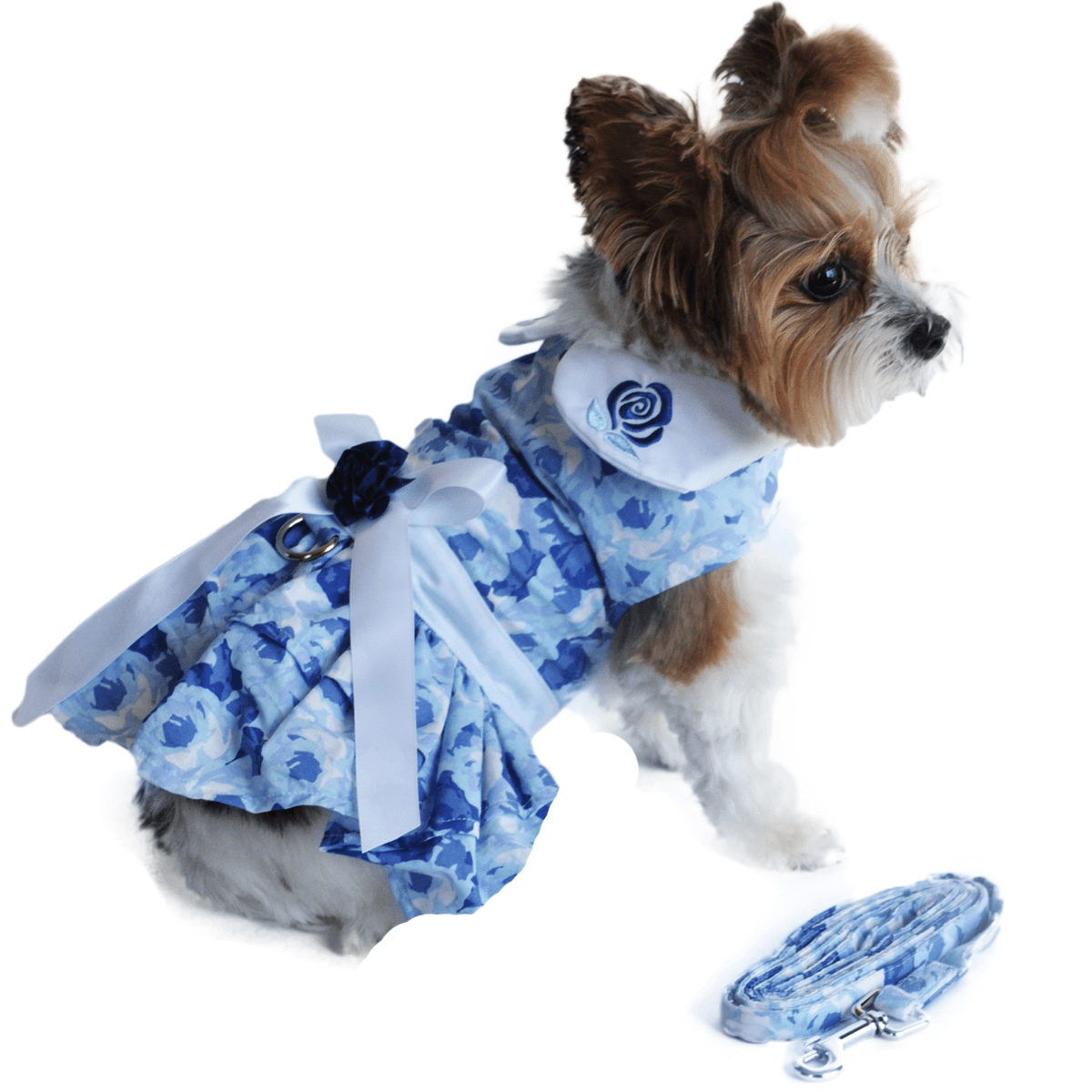 Doggie Design Blue Rose Dog Dress with Matching Leash
