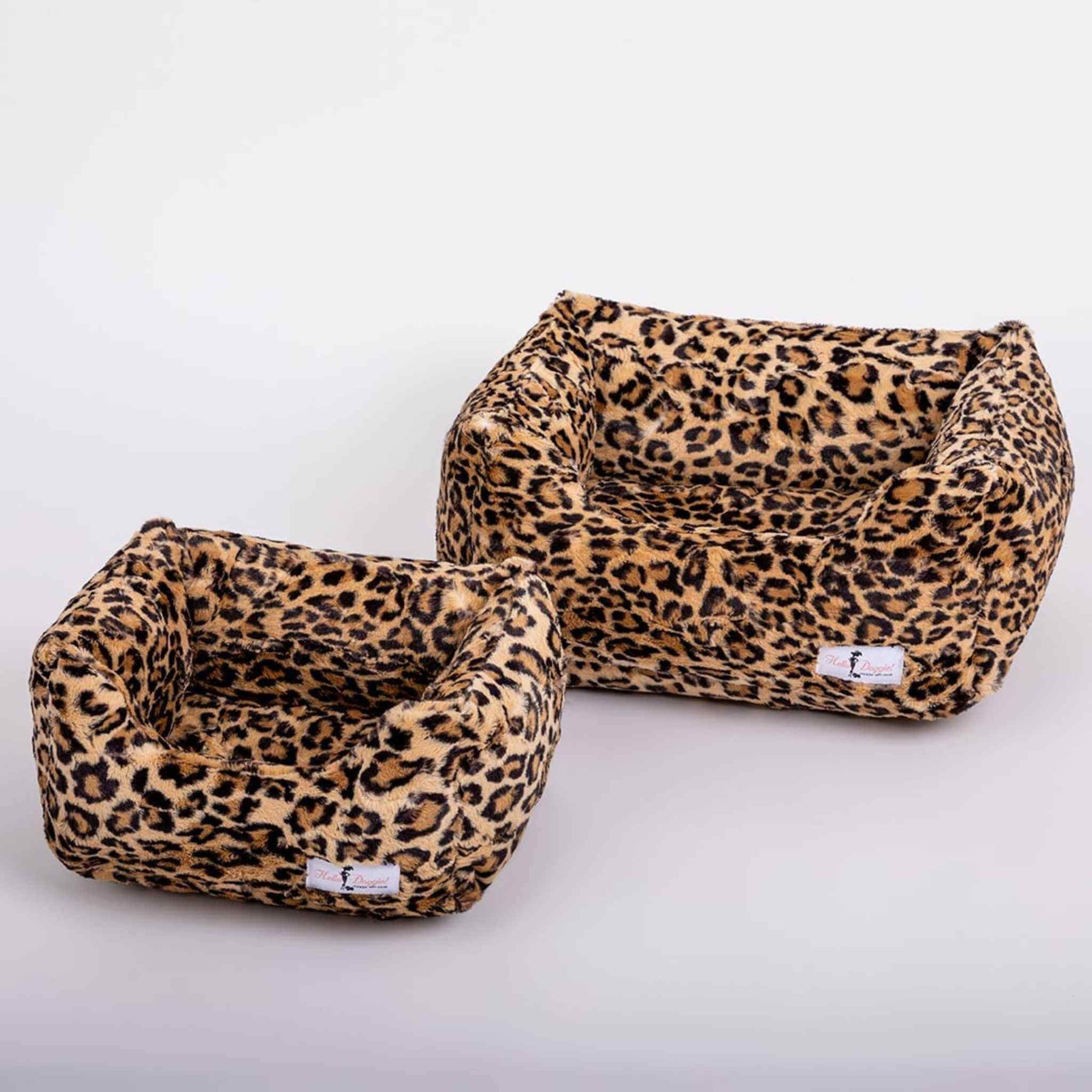 Hello Doggie Cashemere Leopard Print Luxury Dog Bed - Side by Side