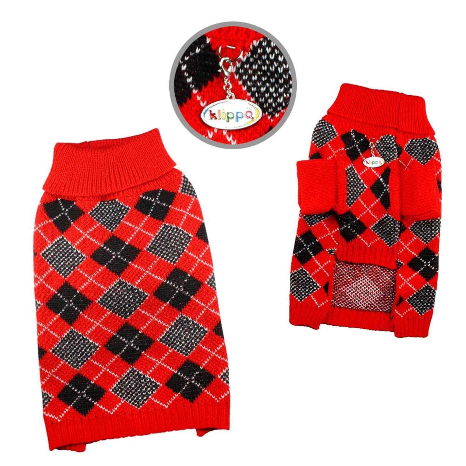 Klippo Red/Black Argyle Turtleneck Dog Sweater