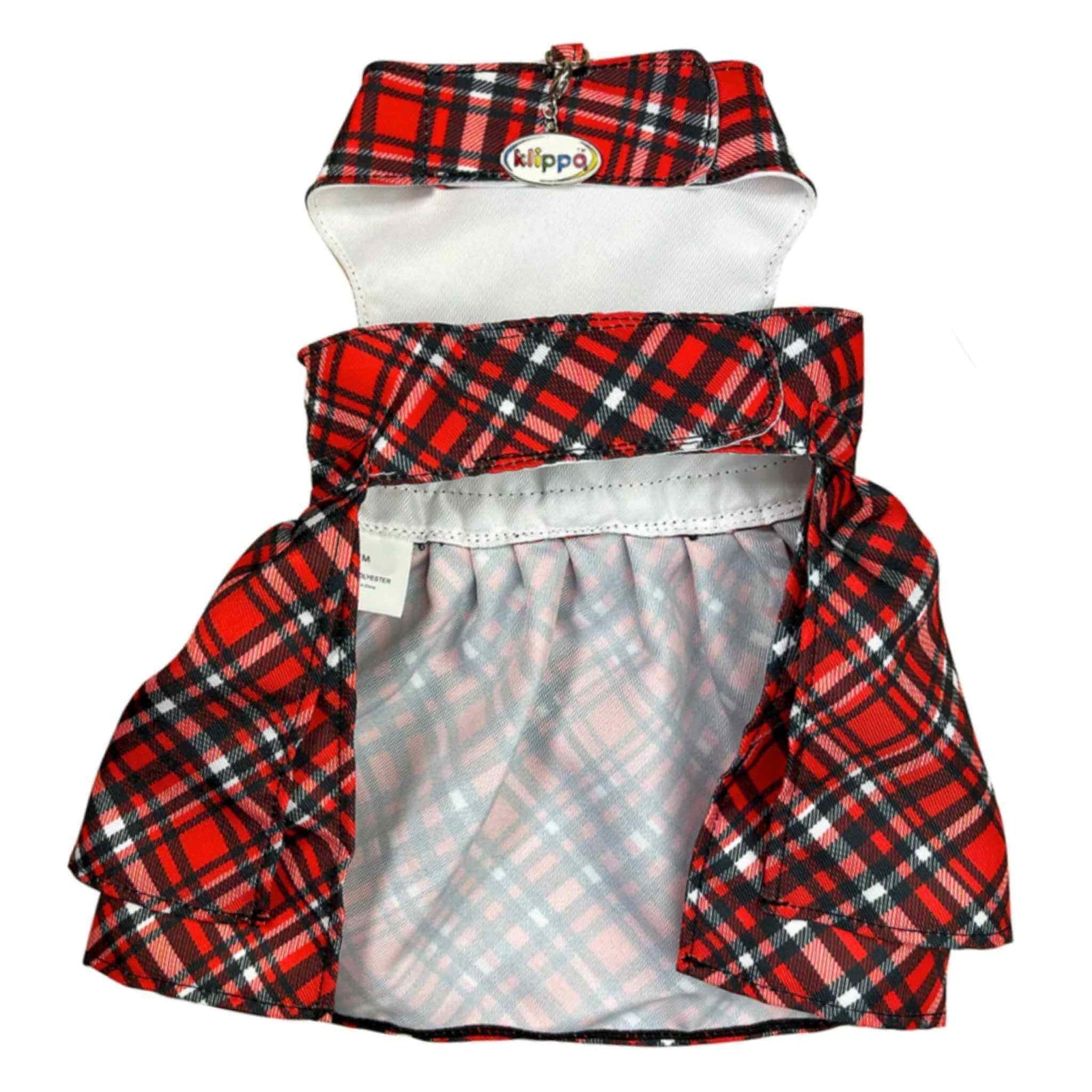 Klippo Red Plaid Dog Dress with Matching Leash - belly view