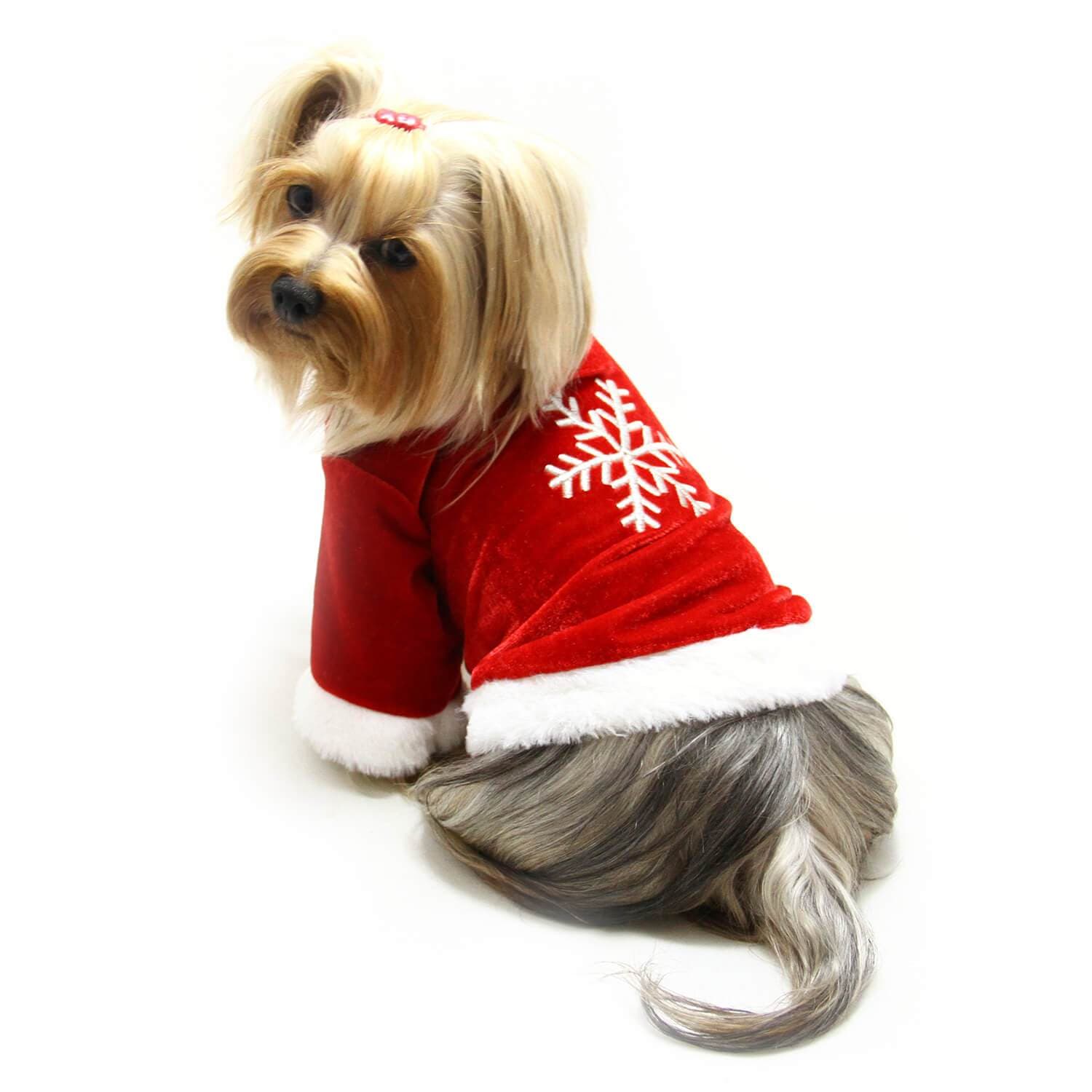 Klippo Velour Holiday Dog Shirt with Sparkling Silver Snowflake