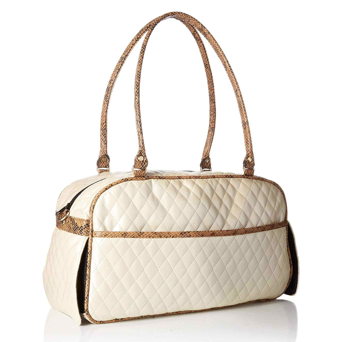 Petote Marlee Designer Dog Purse - Ivory Quilted - Back