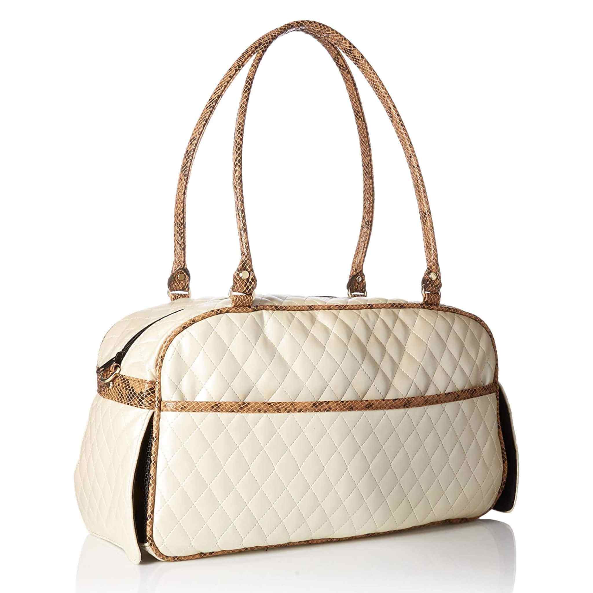 Petote Marlee Designer Dog Purse - Ivory Quilted