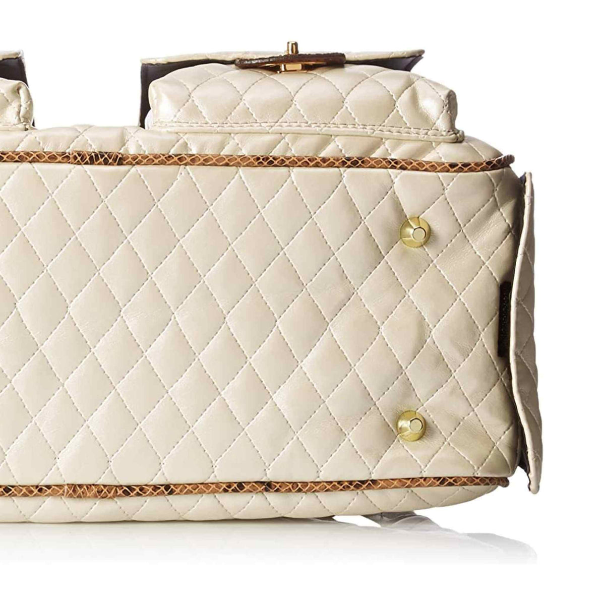 Petote Marlee Designer Dog Purse - Ivory Quilted - Bottom