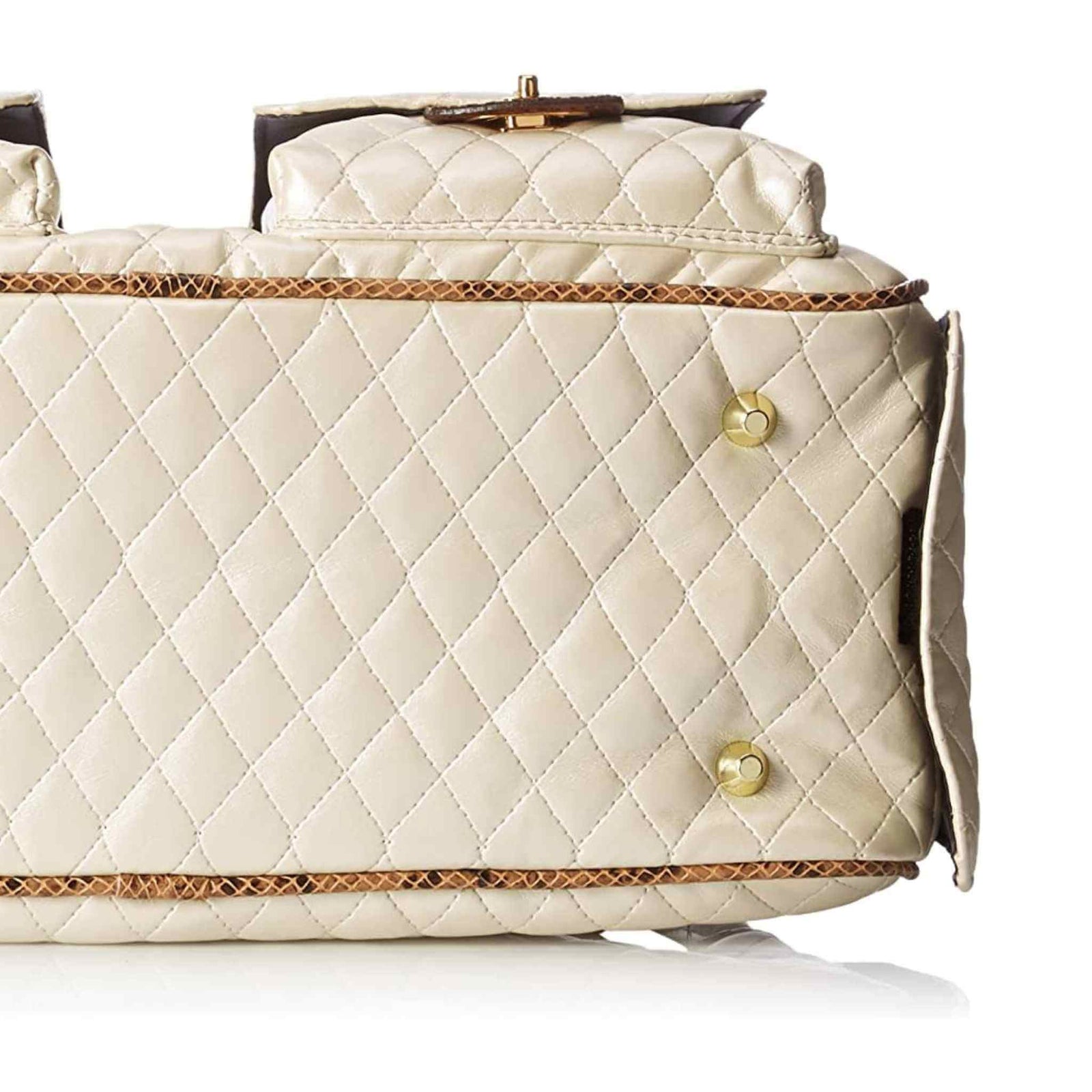 Petote Marlee Designer Dog Purse - Ivory Quilted - Bottom